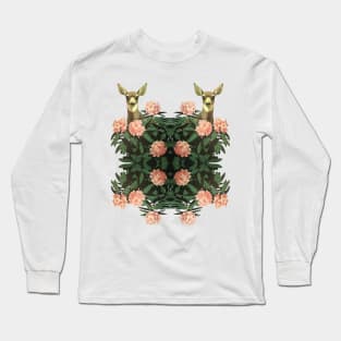 Deers Retro Vintage Floral Pattern Long Sleeve T-Shirt